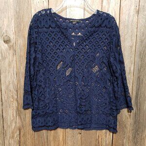 Zac Rachel S Top Blouse Blue Lace Coastal Boho Cottage Indie Artsy Fairy Fairy